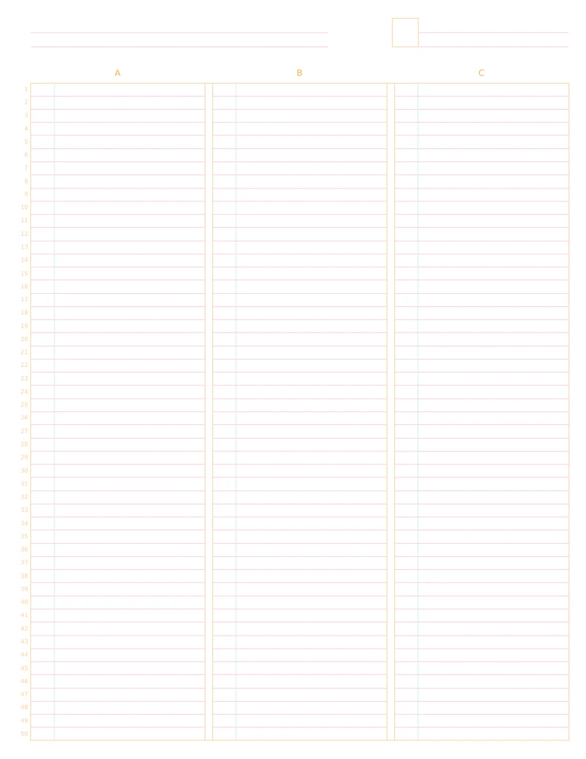 US Letter Amber Library 3-column note paper, front layout
