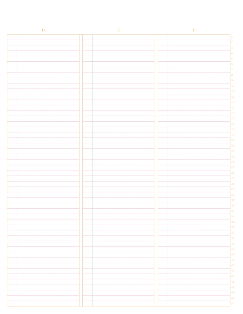 US Letter Amber Library 3-column note paper, back layout