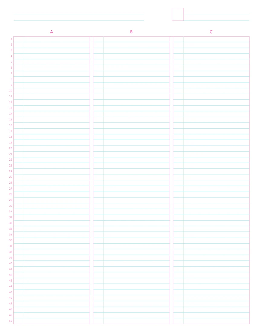 US Letter Original Aqua 3-column note paper, front layout